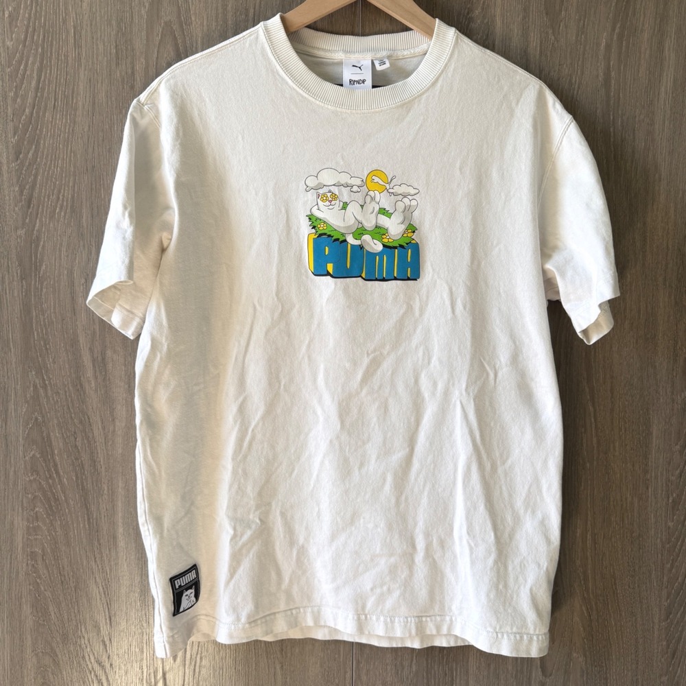 PUMA x RIPNDIP Graphic T-Shirt Mens Medium Off-White Lord Nermal Skater Tee Rare